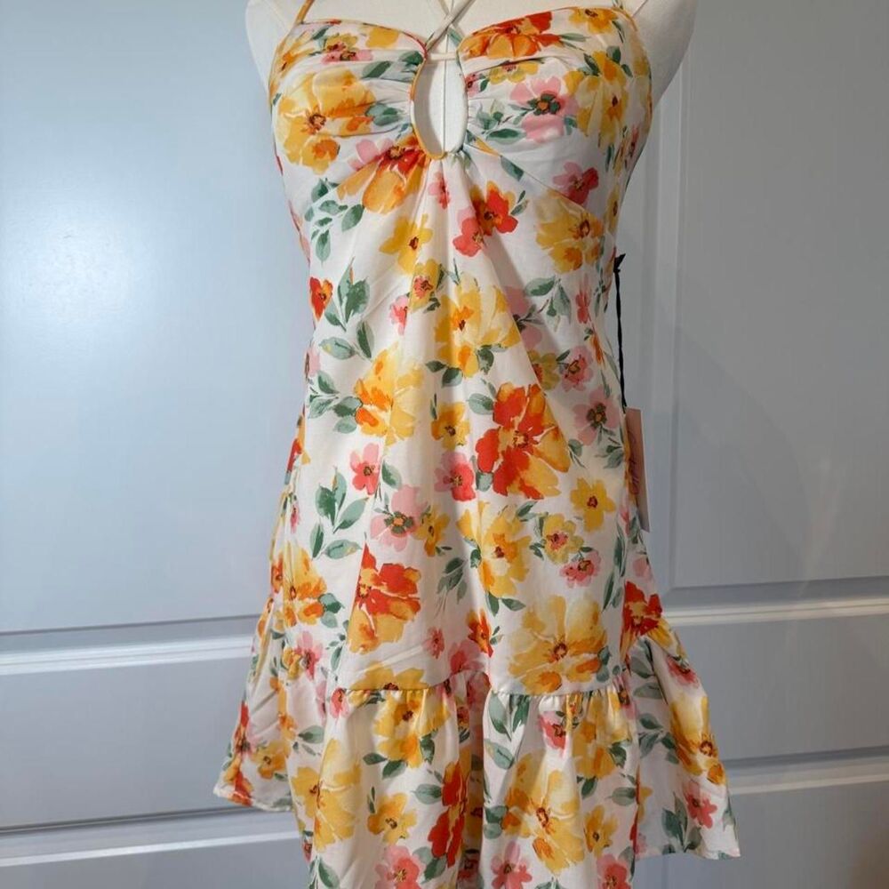 Crystal-Doll Women's White and Yellow Dress